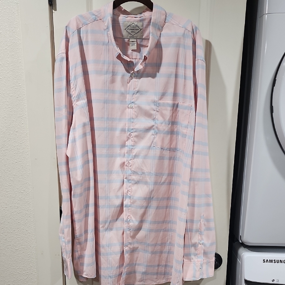 St. John's Bay Peach and Blue Plaid Dress Shirt NWT 3XLT